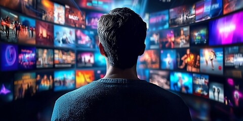 A person using a streaming service, like Netflix or Spotify, which uses AI algorithms to suggest movies, TV shows, or songs based on their viewing. AI generative