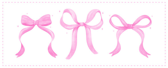 Coquette Pink Ribbon bow Watercolor Girly banner Playful Retro Grandmillennial style collection
