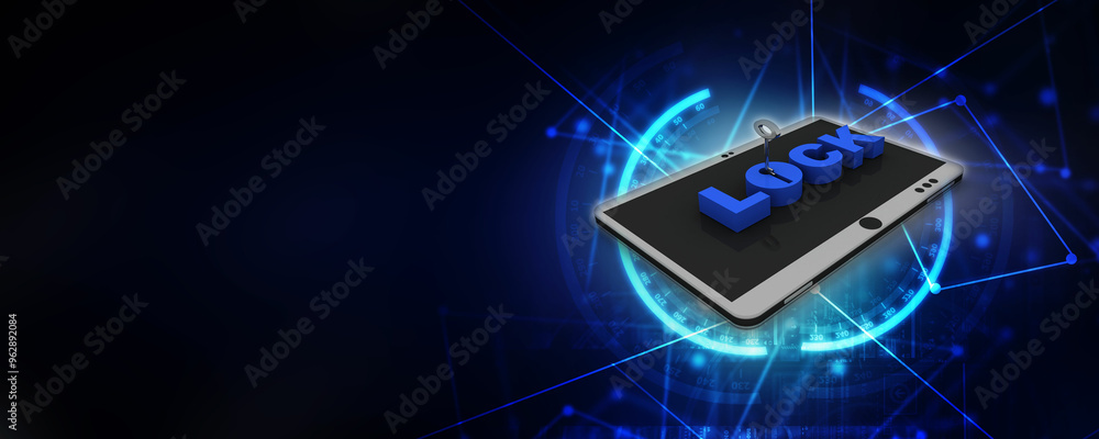 Poster 3d rendering transmitter mobile wifi with lock