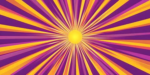 Starburst yellow and purple retro background with rays