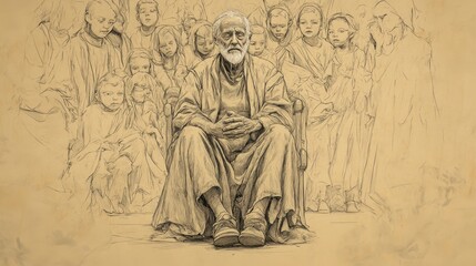 The Loneliness of Wealth in Ecclesiastes: An Elder Surrounded by Riches Yet Devoid of Fulfillment, Sitting Alone in a Vast Hall