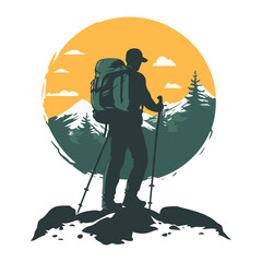 silhouette of a man with a backpack for hiking logo with a transparent background