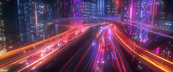 Fototapeta premium Vibrant Cityscape with Light Trails at Night