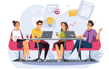 Vector illustration showcasing a business squad team working together, highlighting collaboration, teamwork, and unity. Perfect for representing concepts like corporate synergy, cross-functional teams