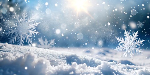 Naklejka premium Snowflakes on Snow, Christmas and Winter Background