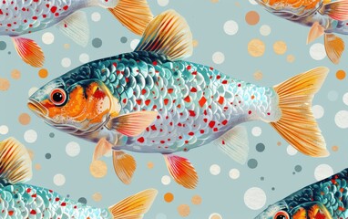 Colorful Fish with Polka Dot Background