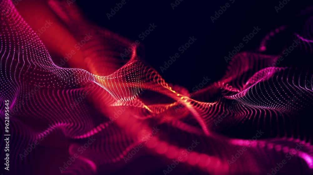 Sticker digital fractal neon waves of vibrant colors effect video. art design loop animation background.
