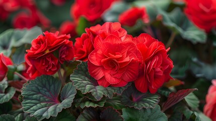 Vibrant Red Begonia Flowers Blooming in a Garden