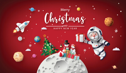  Merry Christmas in Space with Astronaut and Holiday Gifts