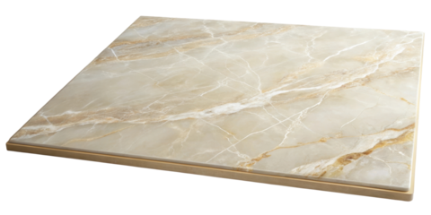 Marble tile featuring beige tones and elegant gold veining. Ideal for luxury interior design and decorative applications with a refined natural stone look. Isolated on transparent background, png.
