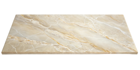 Rectangular beige marble tile with subtle veining, perfect for luxury interior designs and modern decor. Adds a natural stone finish to any space. Isolated on transparent background, png.