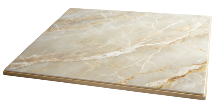 Marble tile featuring beige tones and elegant gold veining. Ideal for luxury interior design and decorative applications with a refined natural stone look. Isolated on transparent background, png.