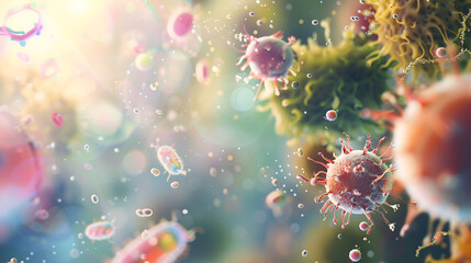 3d medical background with virus cells and DNA strand, 3D, medical, background, virus, cells, DNA, strand, healthcare, science, biology, medicine
