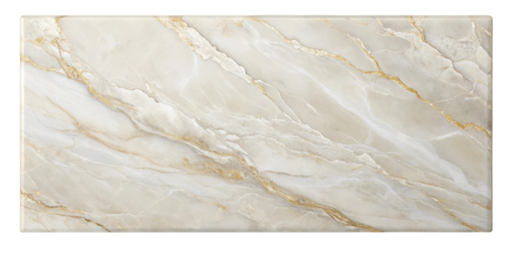 Beige marble tile featuring gold veins and a smooth finish. Ideal for luxury interiors and modern decorative applications with a natural stone texture. Isolated on transparent background, png.