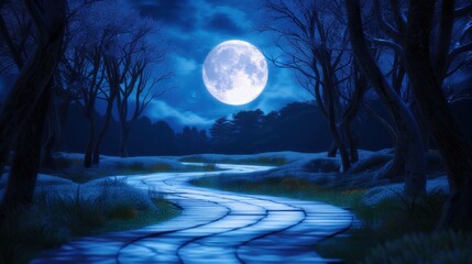 Fototapeta premium Moonlit Pathway in Enchanted Forest at Night