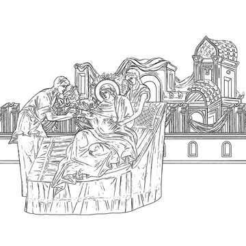 religious scene black and white drawing clip art preview