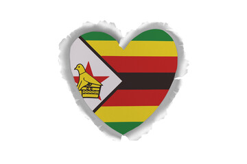 Obraz premium World countries. Heart- frame ripped paper on white background. Zimbabwe