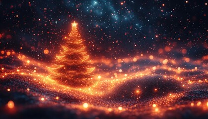 Sparkling Christmas Tree on a Glittery Background