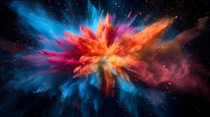 A colorful explosion of powder paint against a black background.