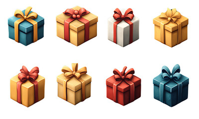 Gift box cartoon set icon, Illustration of isolated cartoon icon gift box with ribbon, illustration set Christmas present, PNG, Transparent background