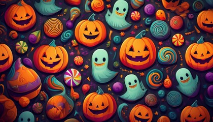 Obraz premium ハロウィンの楽しいデザインがパターン化された背景