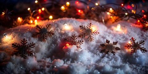 Fototapeta premium Snowflakes on Snow, Christmas and Winter Background