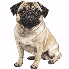 Obraz premium Cute Pug Clipart for Crafting and Digital Design Projects on White Background - High Resolution Illustration