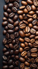 Obraz premium Overhead view of backdrop representing halves of dark brown coffee beans 