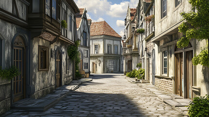 Fototapeta premium 3d image old town street 3d wallpaper and mural wallpaper on the wall 3d image The image is a 3D image of an old town and street that has a 3D mural on the wall, Generative AI