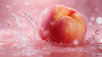 Fototapeta premium Peach Food shot of sweet peach, waterfall splash, liquid explosion