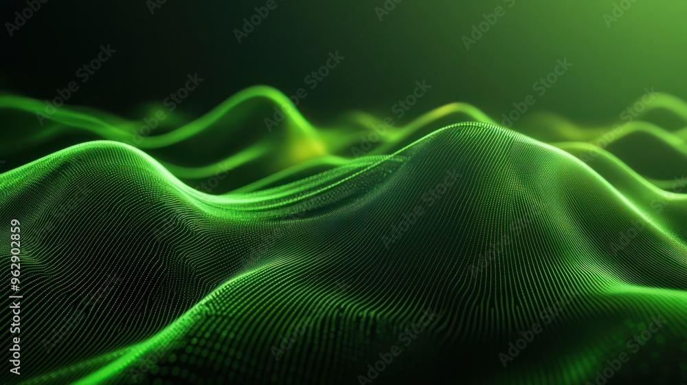 Poster abstract green tech background with digital waves.