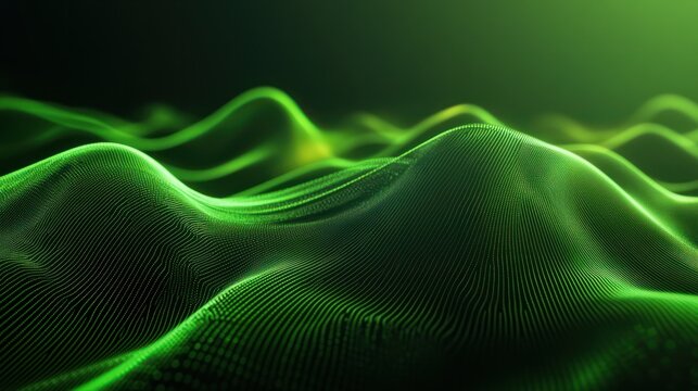 Abstract green tech background with digital waves.