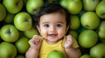 Fototapeta premium Indian baby inside of green apples