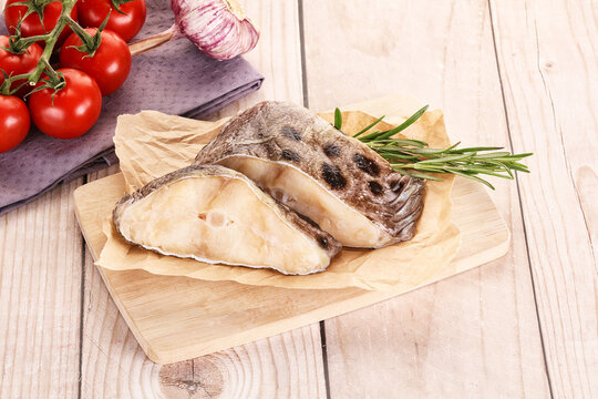 Raw wolffish steak for cooking