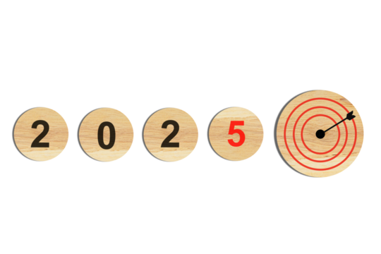 Achieving Business Goals and Success in 2025 on Wooden Blocks, Welcoming the New Year, Preparing for Change and New Business Goal Strategy Ideas