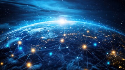 Digital world globe, concept of global network and connectivity on Earth, high speed data transfer and cyber technology, information exchange and international telecommunication Digital world globe