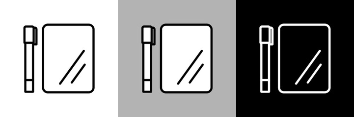 シンプルな線画の暗記用ペンと下敷きのベクターアイコン
