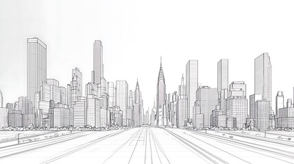 A cityscape architecture line drawing captures the essence of urban design with clean, precise sketch lines, highlighting the beauty of modern structures.