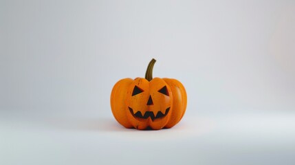 A minimalist jack-o'-lantern pumpkin sits on a plain white background, exuding a spooky yet whimsical Halloween vibe.