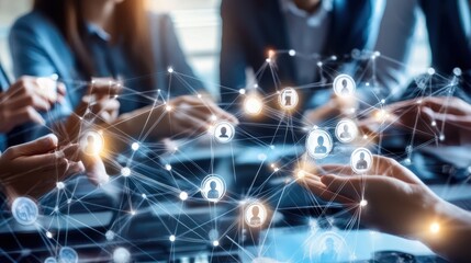 Global business structure of networking. Analysis and data exchange customer connection, HR recruitment and global outsourcing, Customer service