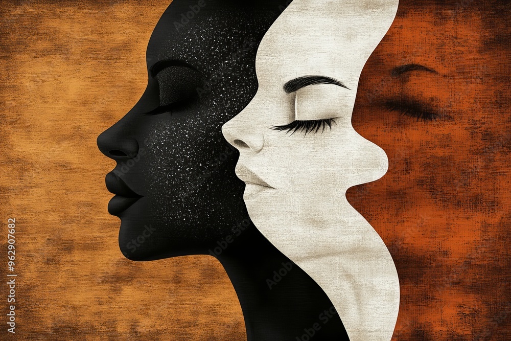 Poster brain science limbic system stylized black and white profiles facing each other representing duality