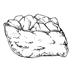 Traditional Japanese food inari sushi tofu wrap pocket, fried soy cheese omelette with raw fish salmon tuna crab. Hand drawn in vector pen, ink. Illustration for restaurant, cafe menu, recipe book