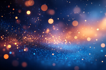 Fototapeta premium Abstract background with a soft neon blue glow, floating particles, deep smoke, and bokeh effect, creating a serene and dreamy atmosphere. 