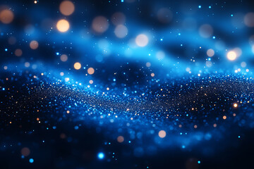 Fototapeta premium Abstract background with a soft neon blue glow, floating particles, deep smoke, and bokeh effect, creating a serene and dreamy atmosphere. 