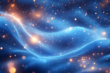 Fototapeta premium Abstract background with a soft neon blue glow, floating particles, deep smoke, and bokeh effect, creating a serene and dreamy atmosphere. 