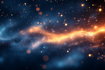 Fototapeta premium Abstract background with a soft neon blue glow, floating particles, deep smoke, and bokeh effect, creating a serene and dreamy atmosphere. 