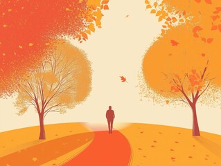 Silhouette Walking Along Autumn Pathway