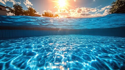 Plakat Underwater view of a swimming pool with sun reflections and blue water