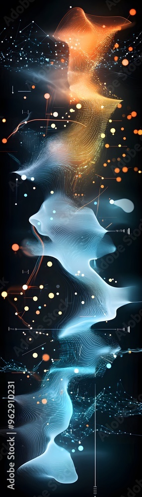 Poster abstract digital waves and bokeh lights.