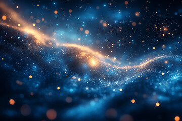 Fototapeta premium Abstract background with a soft neon blue glow, floating particles, deep smoke, and bokeh effect, creating a serene and dreamy atmosphere. 